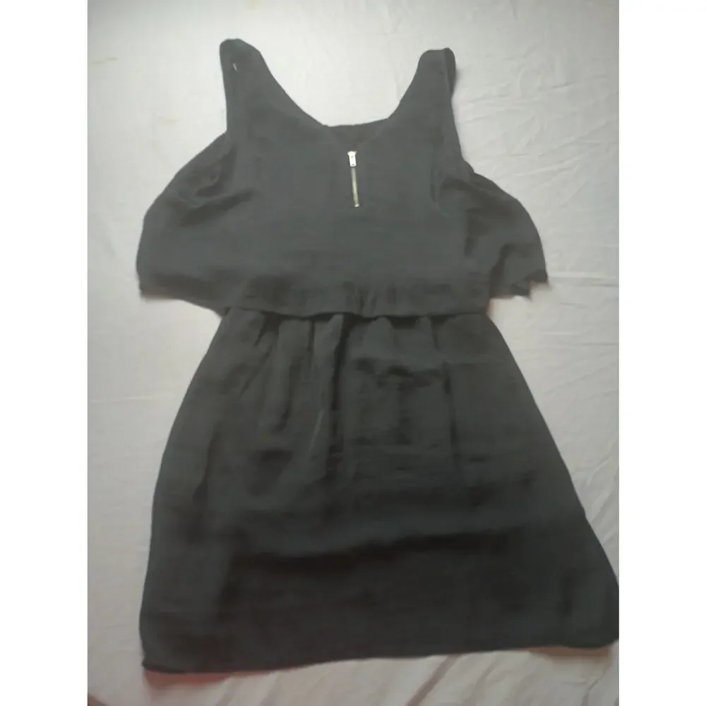 Bershka Black Satin Mini Dress‎ Whimsigoth Sleeveless Tiered Women Size Large